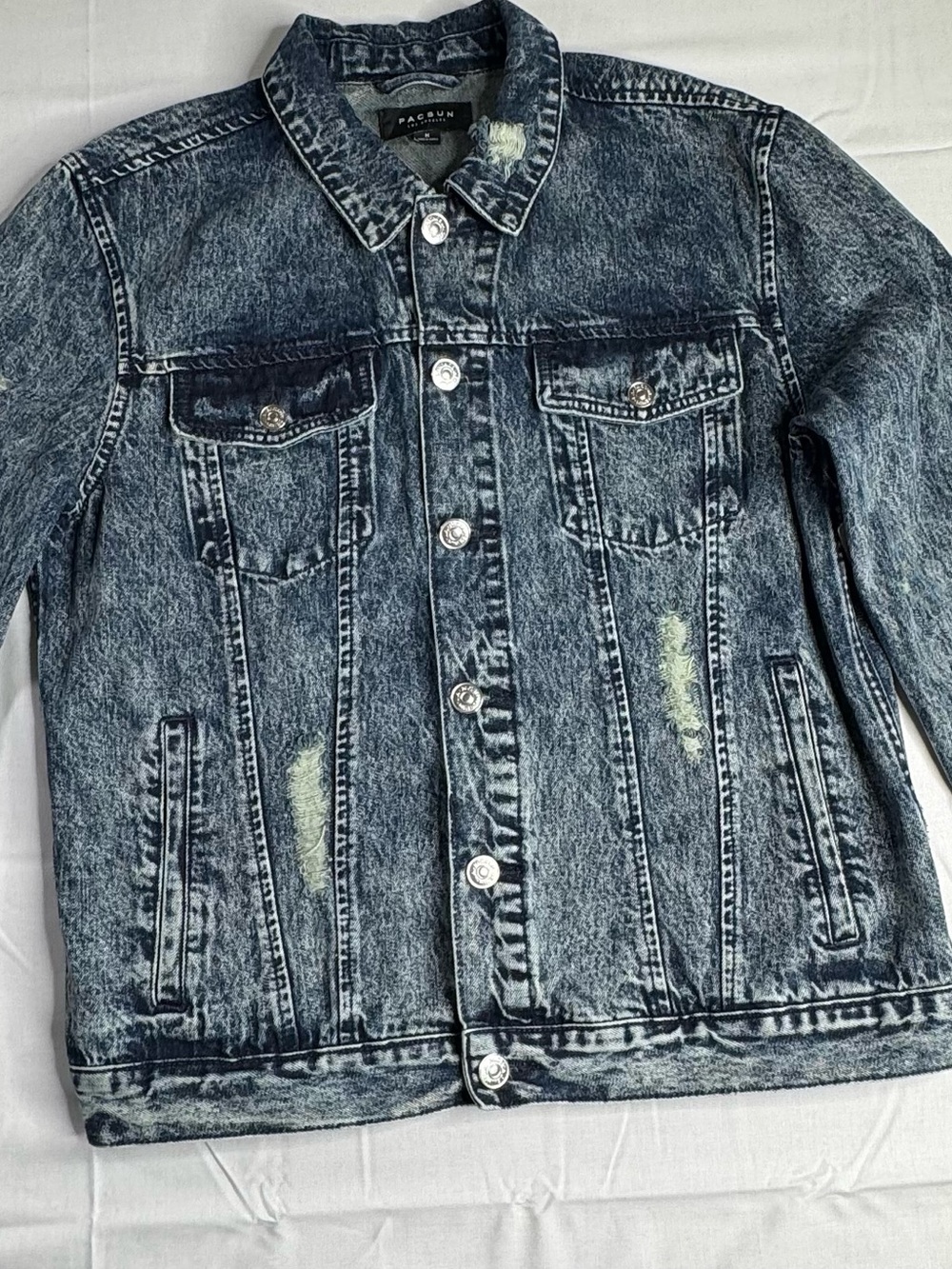 PacSun Distressed Acid-Wash Denim Jacket - Light Blue - Picture 3 of 10